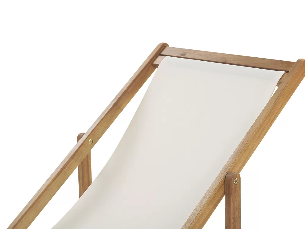 Beliani - Sedia a Sdraio da Esterno in Legno di Acacia Chiaro, Design Naturale con Rifiniture Bianco Lino - Modello Anzio