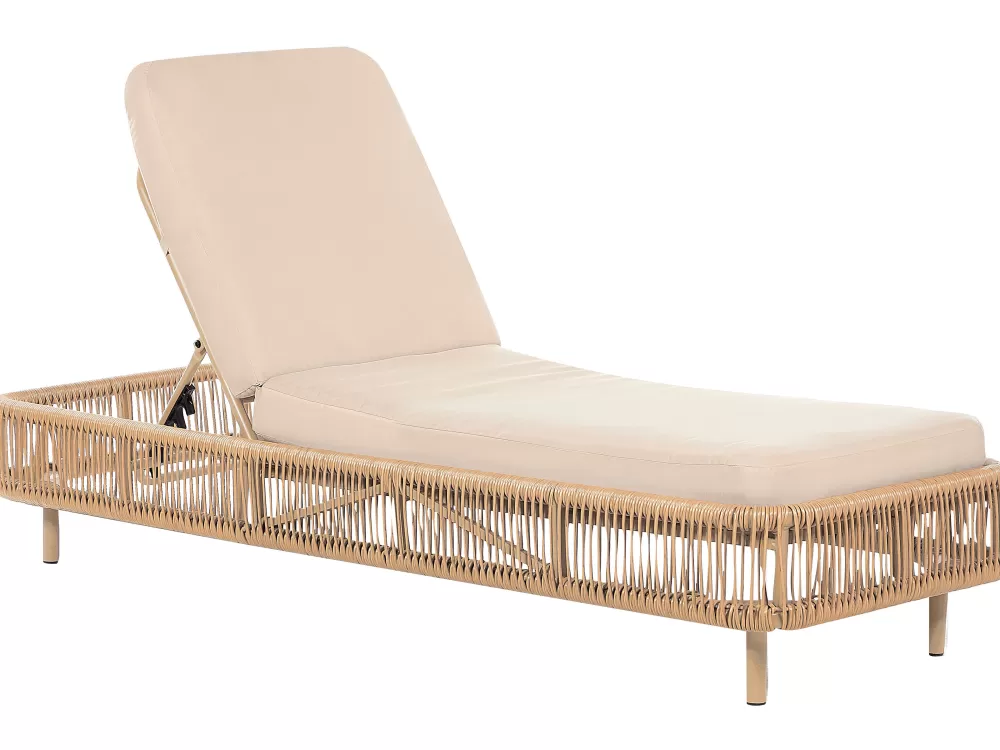 Sedia a Sdraio Beliani in PoliRattan Beige - Design Confortevole per Giardino e Terrazza, Tessuto Resistente Osini Naturale