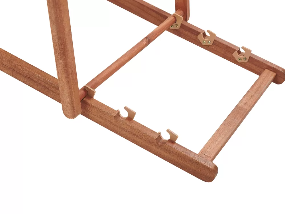 Beliani Sedia a Sdraio per Esterni in Legno di Acacia Scuro - Rivestimenti Intercambiabili Bianco Naturale/Blu con Motivo Foglie di Palma (2 Pezzi) Anzio