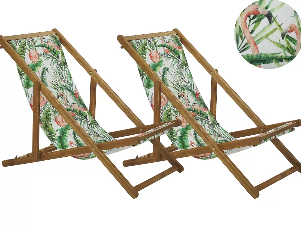 Sedia a Sdraio Beliani in Acacia Chiaro con Rivestimenti Sostituibili - Bianco Naturale/Flamingo 2 Pezzi Anzio | Promo Estiva per Lounge Design 

(Modello con struttura robusta e tessuti modulari, ideale per esterni - Disponibilità limitata)