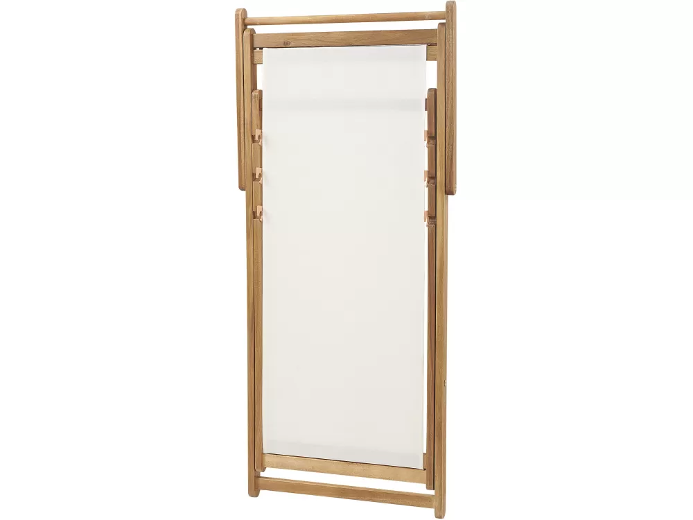Sdraio da esterno Beliani in acacia chiaro con rivestimenti intercambiabili - Bianco naturale e motivo camomilla multicolore, confezione da 2 pezzi modello Anzio