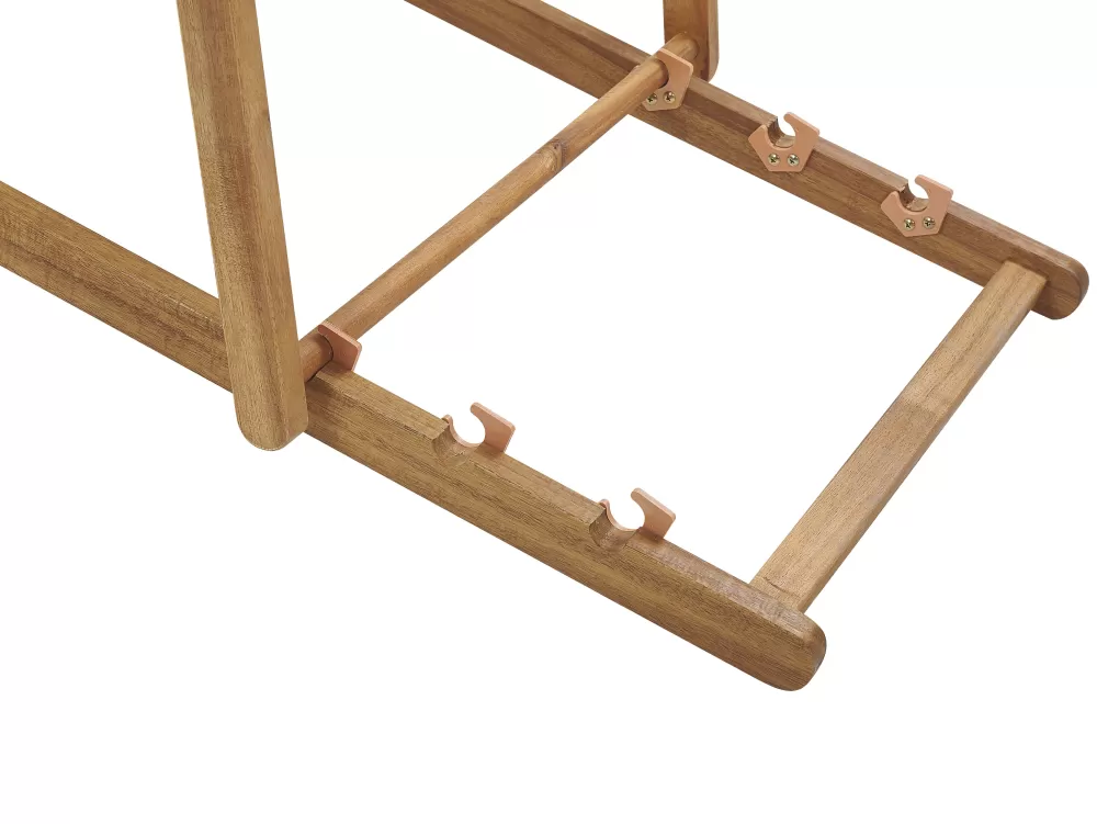 Sdraio da esterno Beliani in acacia chiaro con rivestimenti intercambiabili - Bianco naturale e motivo camomilla multicolore, confezione da 2 pezzi modello Anzio
