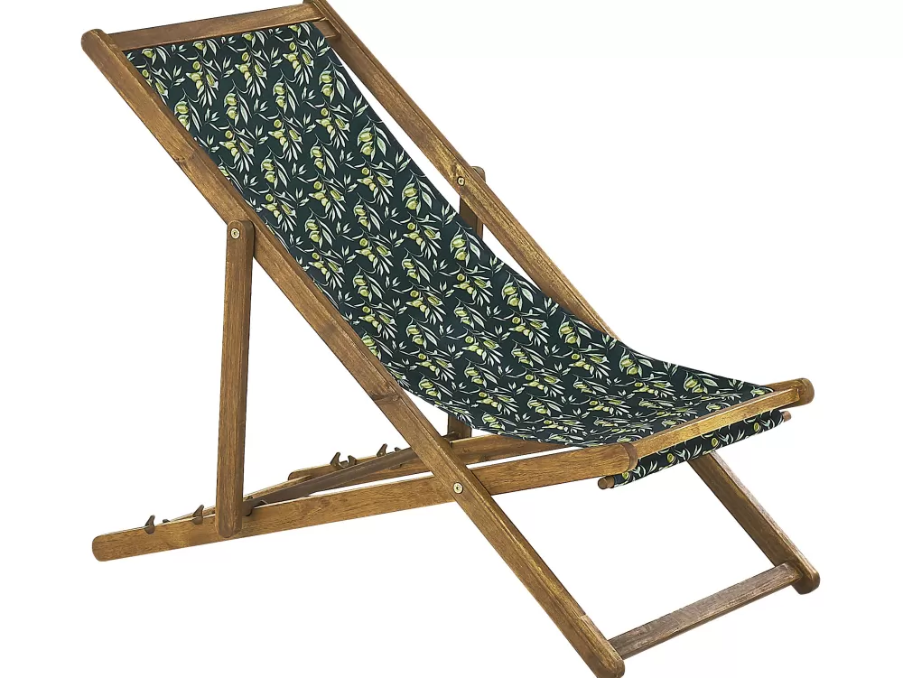 Beliani Online - Sedia a Sdraio Anzio in Acacia Chiaro con Fodera Sostituibile Bianco Naturale/Verde Oliva Scuro - 2 Pezzi Eleganti e Pratici