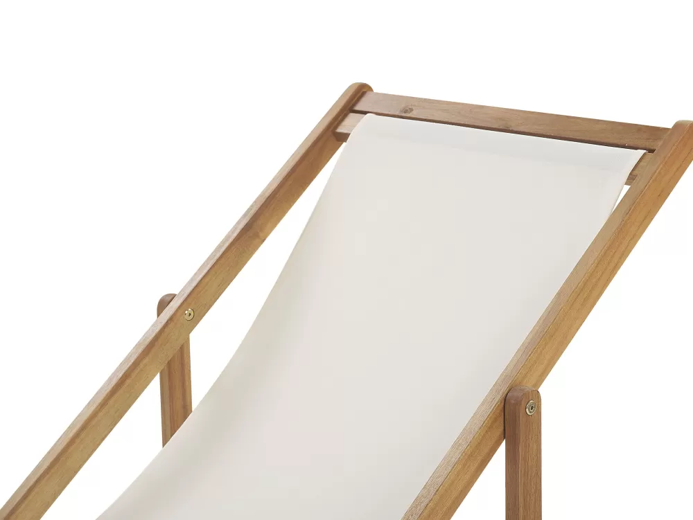 Sedia a Sdraio Beliani Anzio in Legno di Acacia Chiaro con Fodere Sostituibili Bianco Naturale e Motivo Foglie Verdi, Set da 2