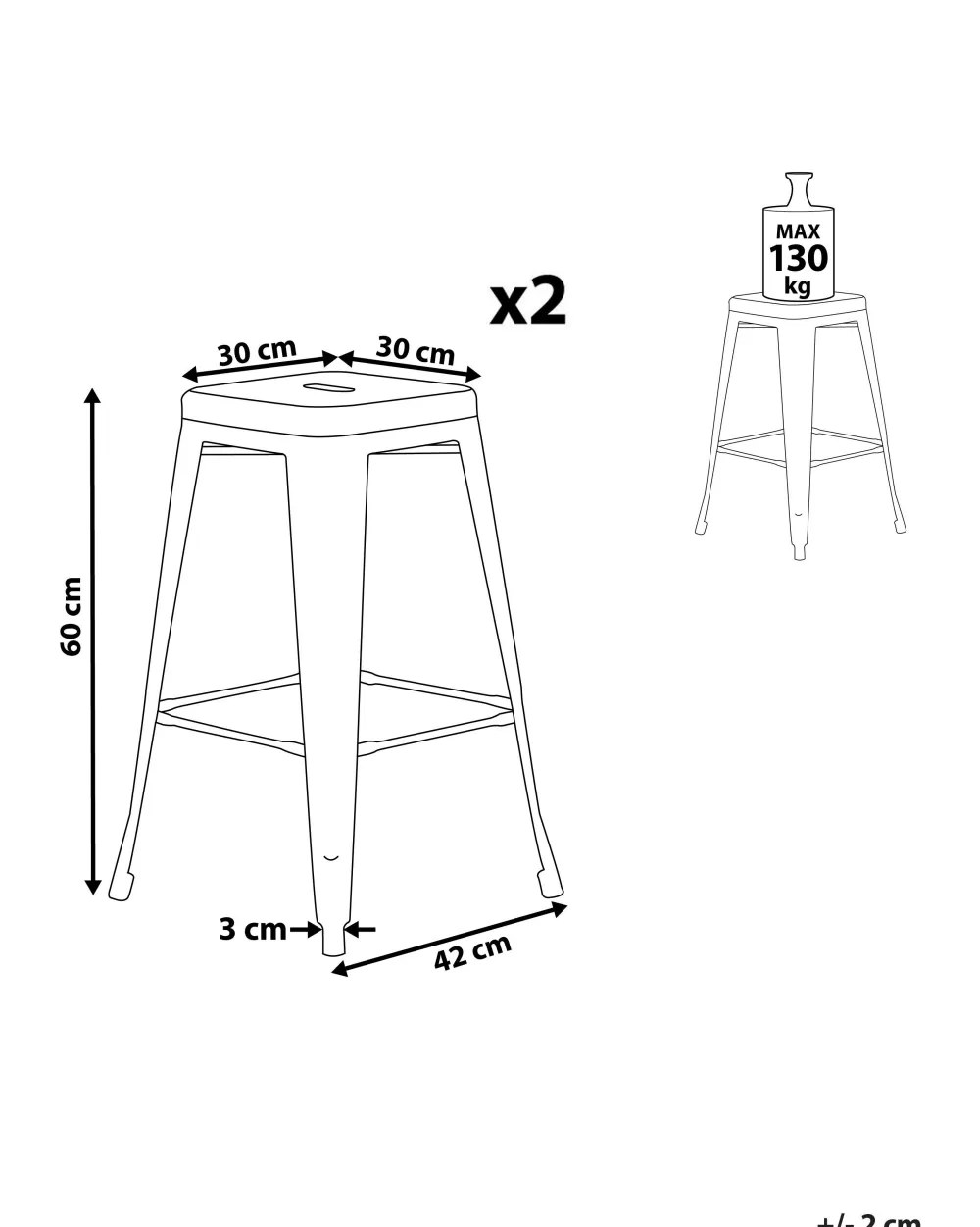 2 Sedie Alte per Bar in Acciaio Grigio - Set da 60 cm Beliani Cabrillo, Design Moderno per Interni ed Esterni