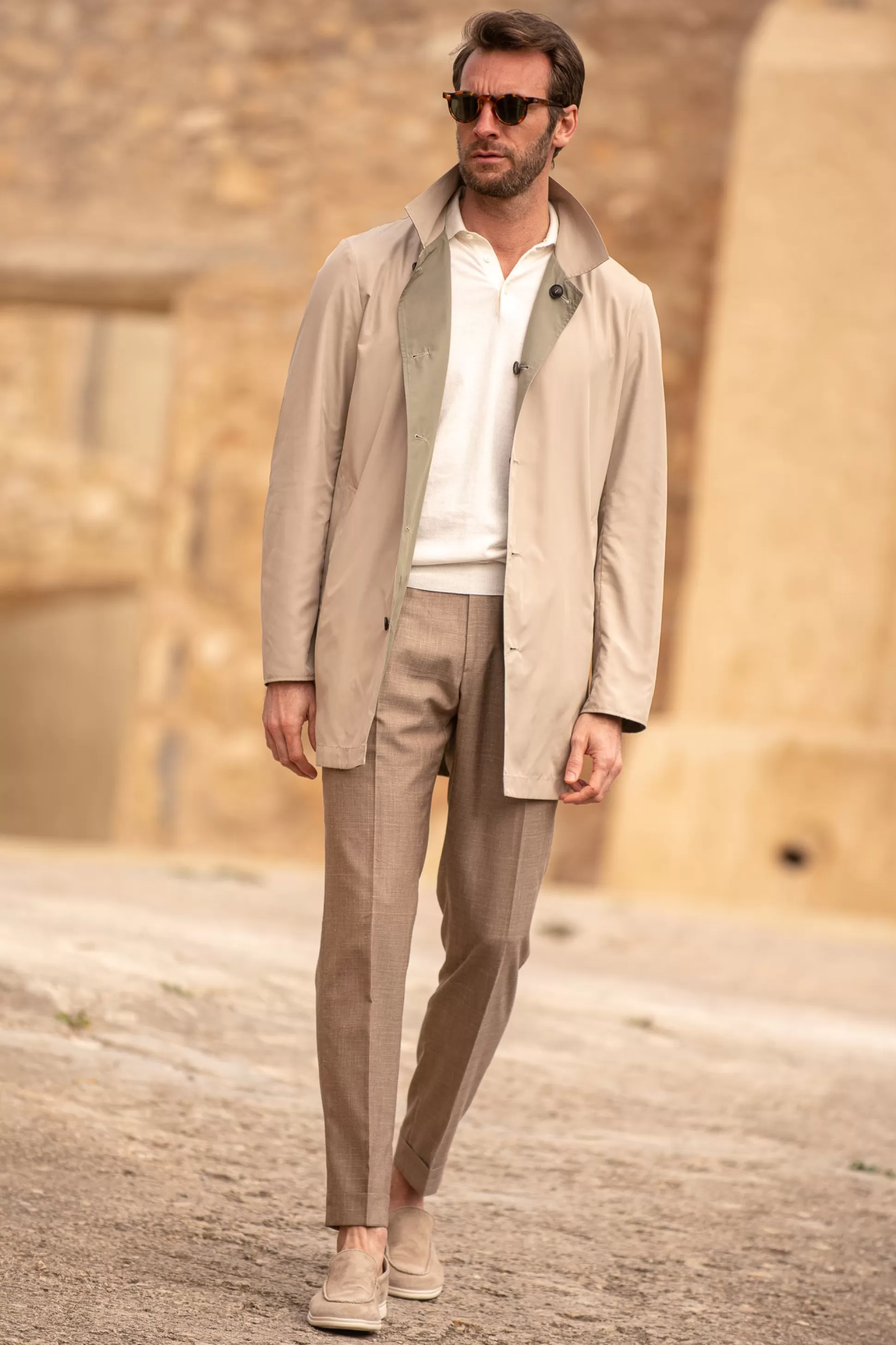 Impermeabile Reversibile Doppio Fronte Beige/Verde - Artigianato Italiano | Pini Parma, Eleganza Senza Sprechi