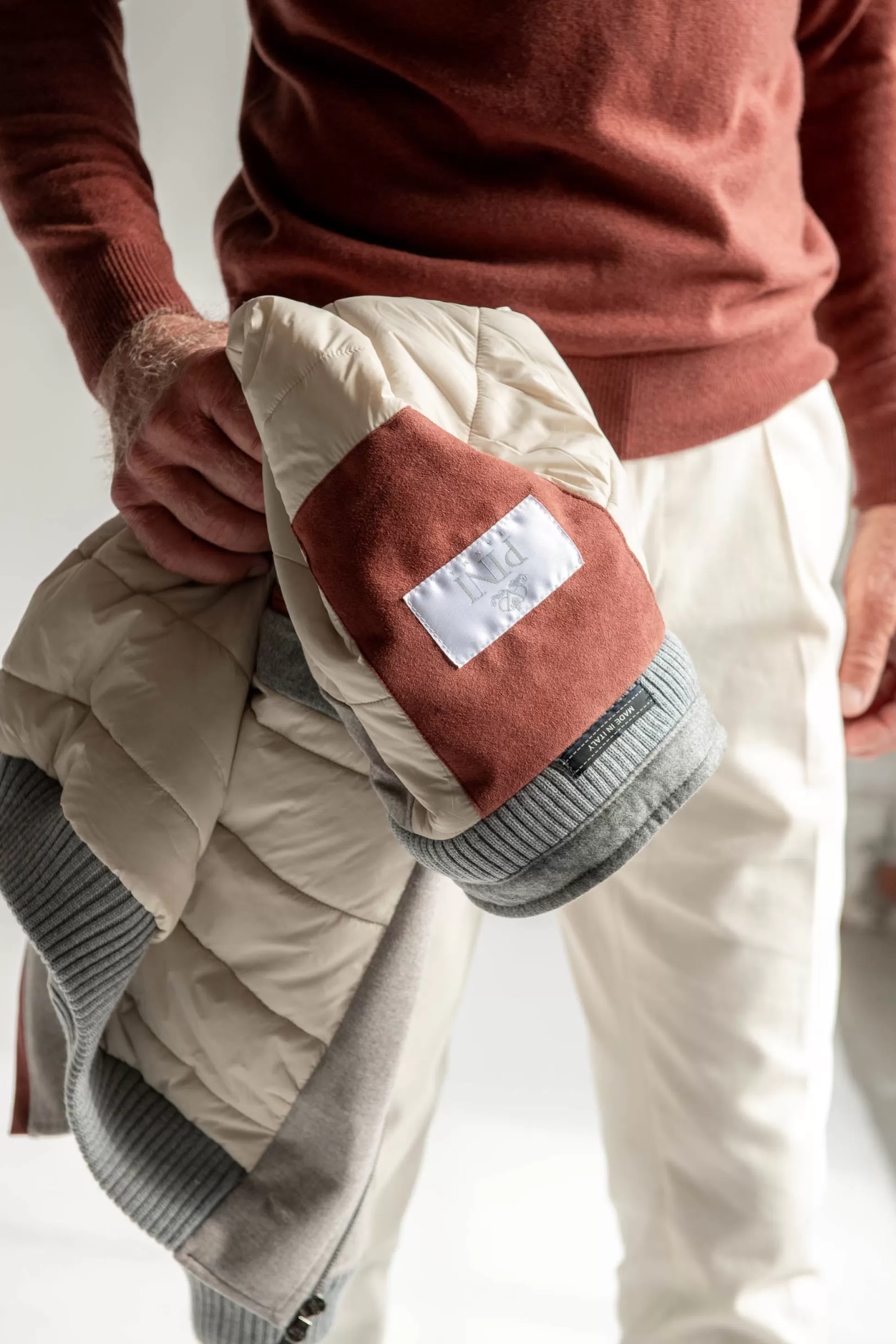 Giubbotto Imbottito Beige in Lana Loro Piana® con Tecnologia Antipioggia - Edizione Esclusiva Artigianato Italiano | Disponibile Presso Pini Parma