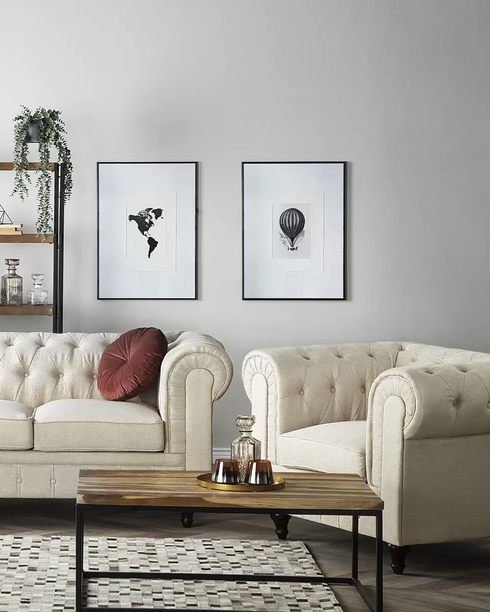 Beliani Poltrona Chesterfield Beige in Tessuto Elegante per Soggiorno Accogliente