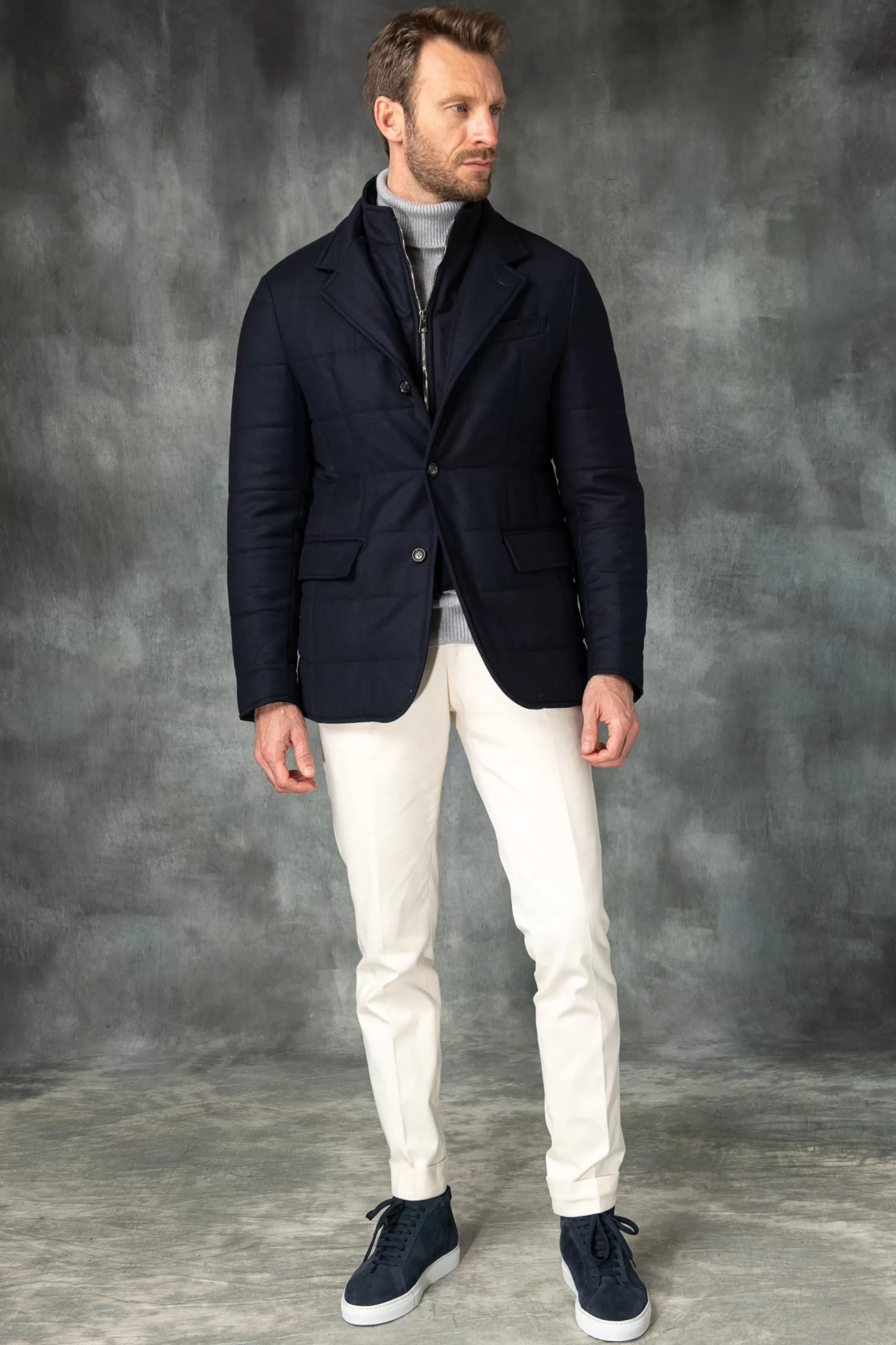 Giubbotto Imbottito Blu in Lana Loro Piana - Tecnologia Antipioggia Rain System® | Prodotto Artigianalmente in Italia | Acquista su PiniParma.it