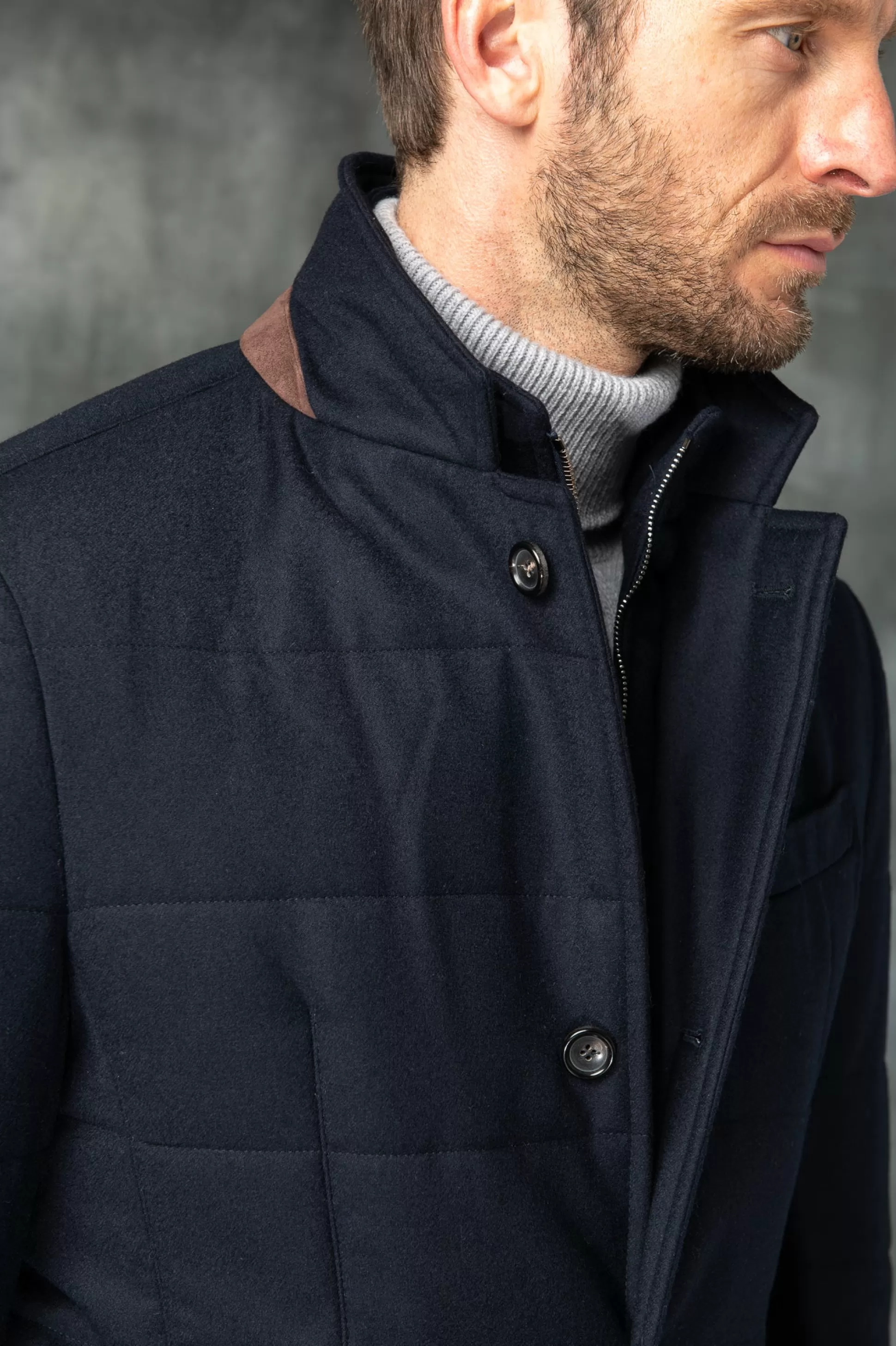 Giubbotto Imbottito Blu in Lana Loro Piana - Tecnologia Antipioggia Rain System® | Prodotto Artigianalmente in Italia | Acquista su PiniParma.it
