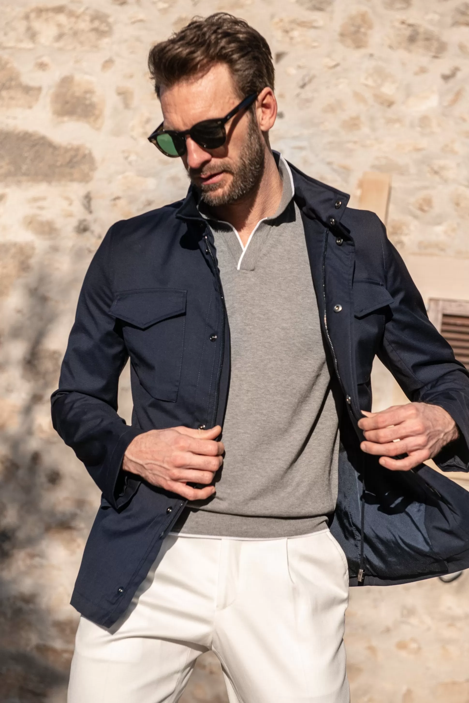 Giacca da Campo Blu in Lana Storm System® Verde Loro Piana - Confezione Artigianale Italiana | Pini Parma Prezzo Conveniente