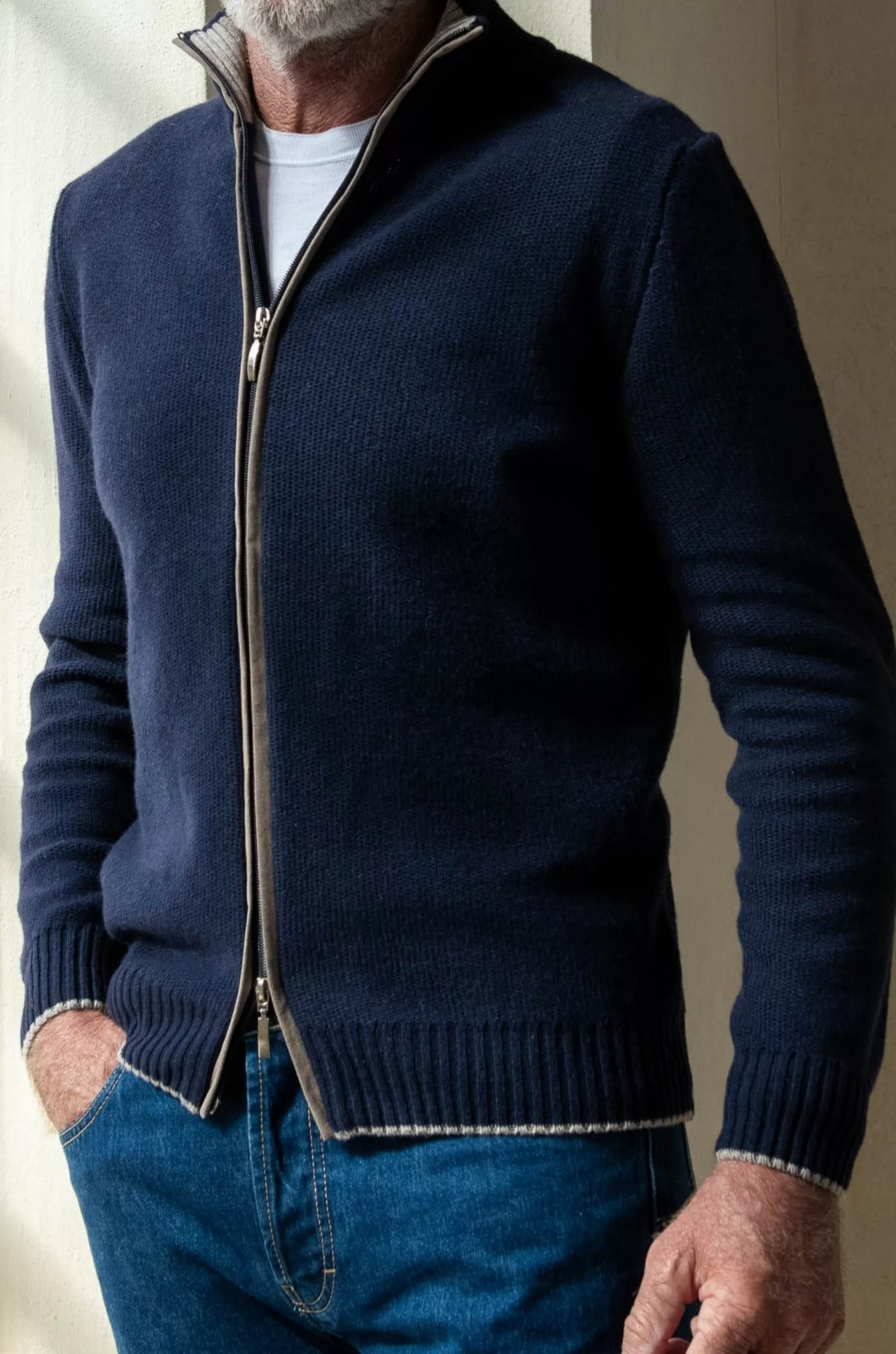 Pini Parma Outlet: Maglione con Motivo Esagonale in Misto Cashmere - Zip Completa Confezionato a Mano in Italia | Ultimi Pezzi Disponibili