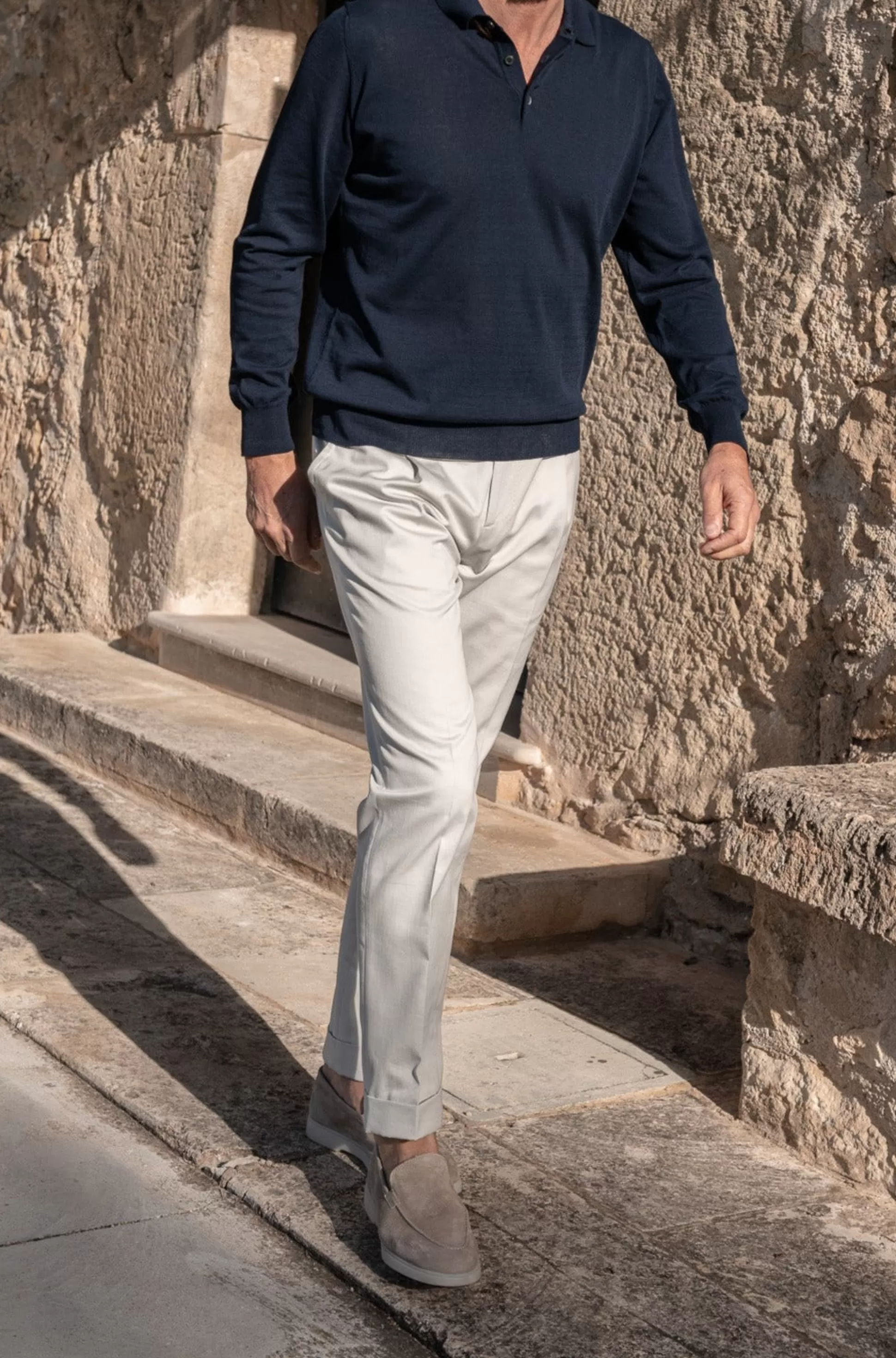 Polo Uomo in Puro Cotone Blu Manica Lunga - Prodotto Artigianalmente in Italia | Pini Parma Prezzi Competitivi - Abbinamento Perfetto tra Comfort ed Eleganza