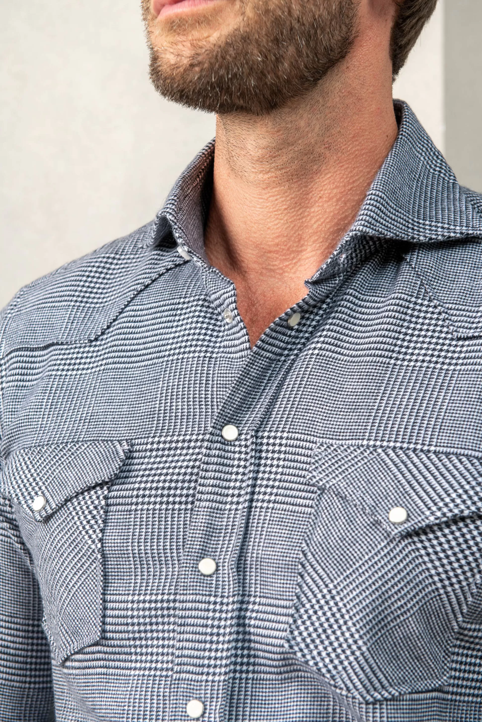Camicia Western Blu con Quadretto del Principe - Artigianato Italiano | Pini Parma Nuova Collezione