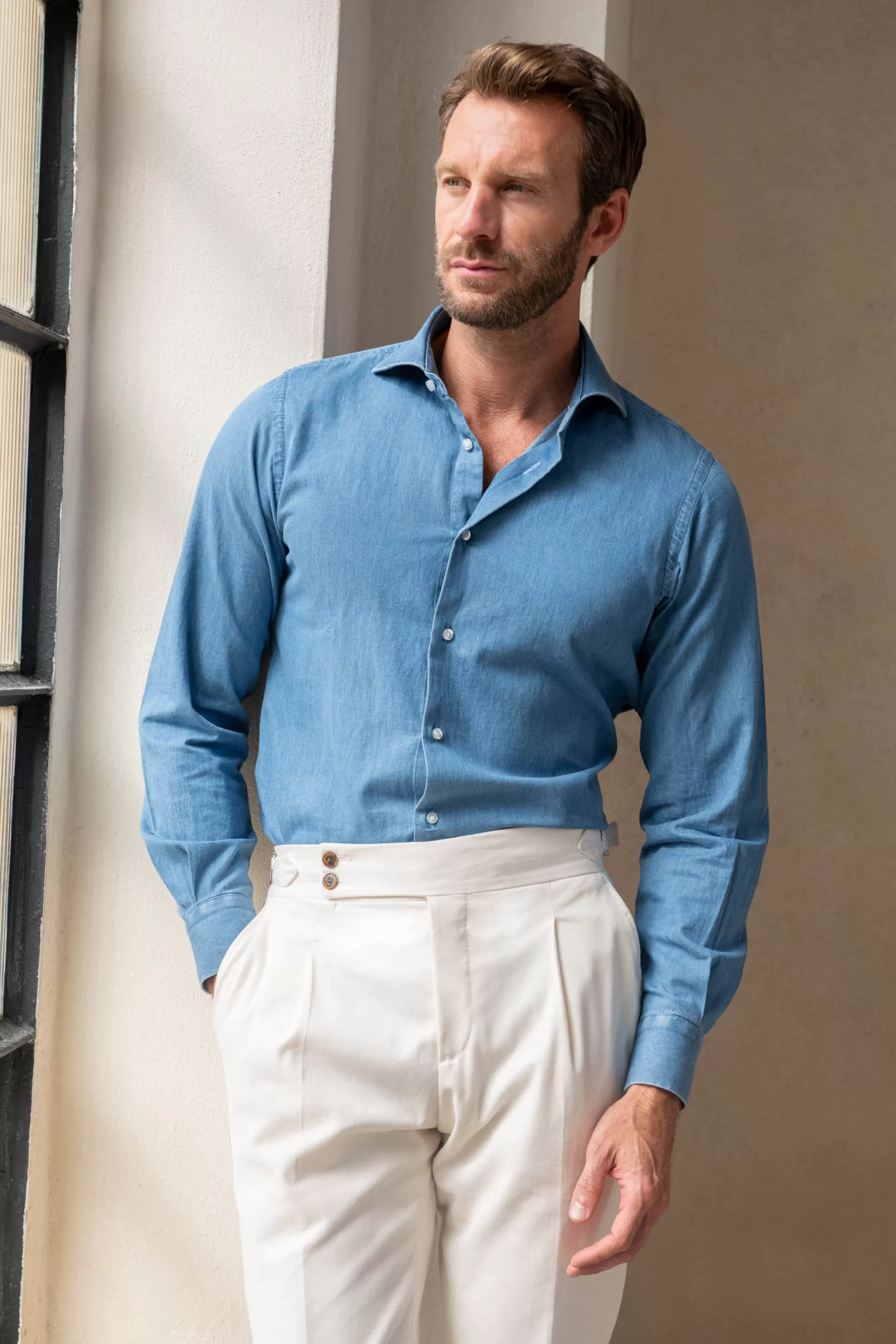 Camicia Artigianale in Denim Blu - Fabbricata a Mano in Italia | Pini Parma, Qualità Premium a Prezzo Accessibile