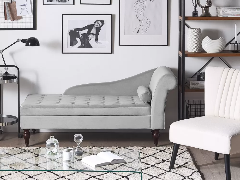 Beliani Divano Letto con Contenitore Integrato, Rivestimento in Velluto Grigio Perla - Modello Elegante Pessac