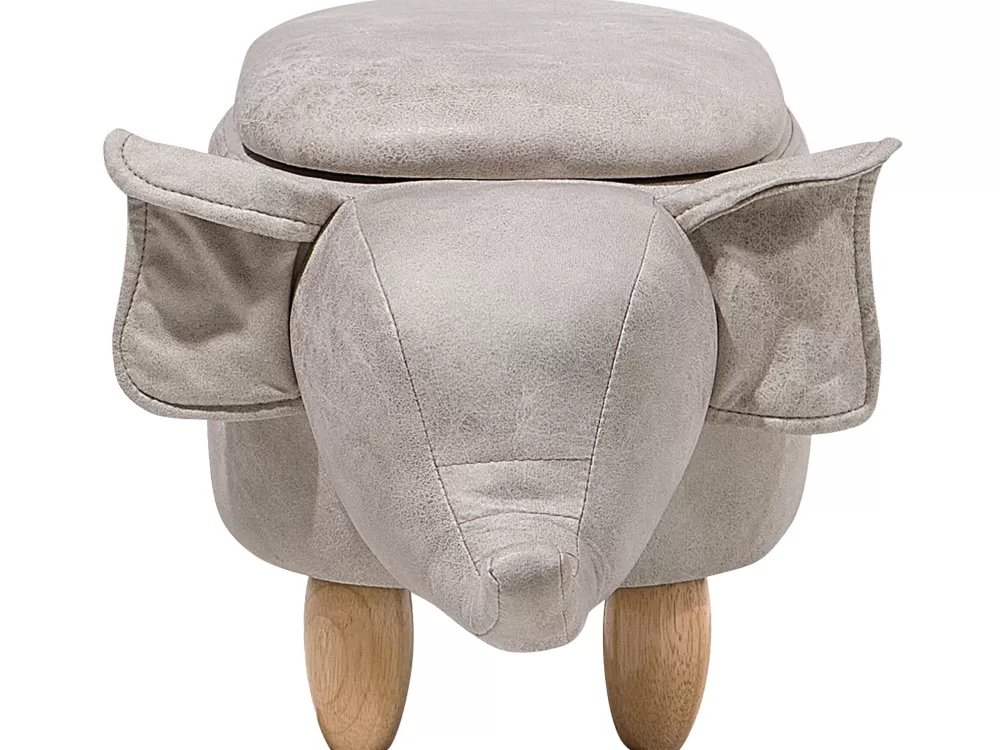 Beliani Pouf con Contenitore in Ecopelle Grigio Cenere - Sgabello Multifunzionale 70x32 cm Design Elefante