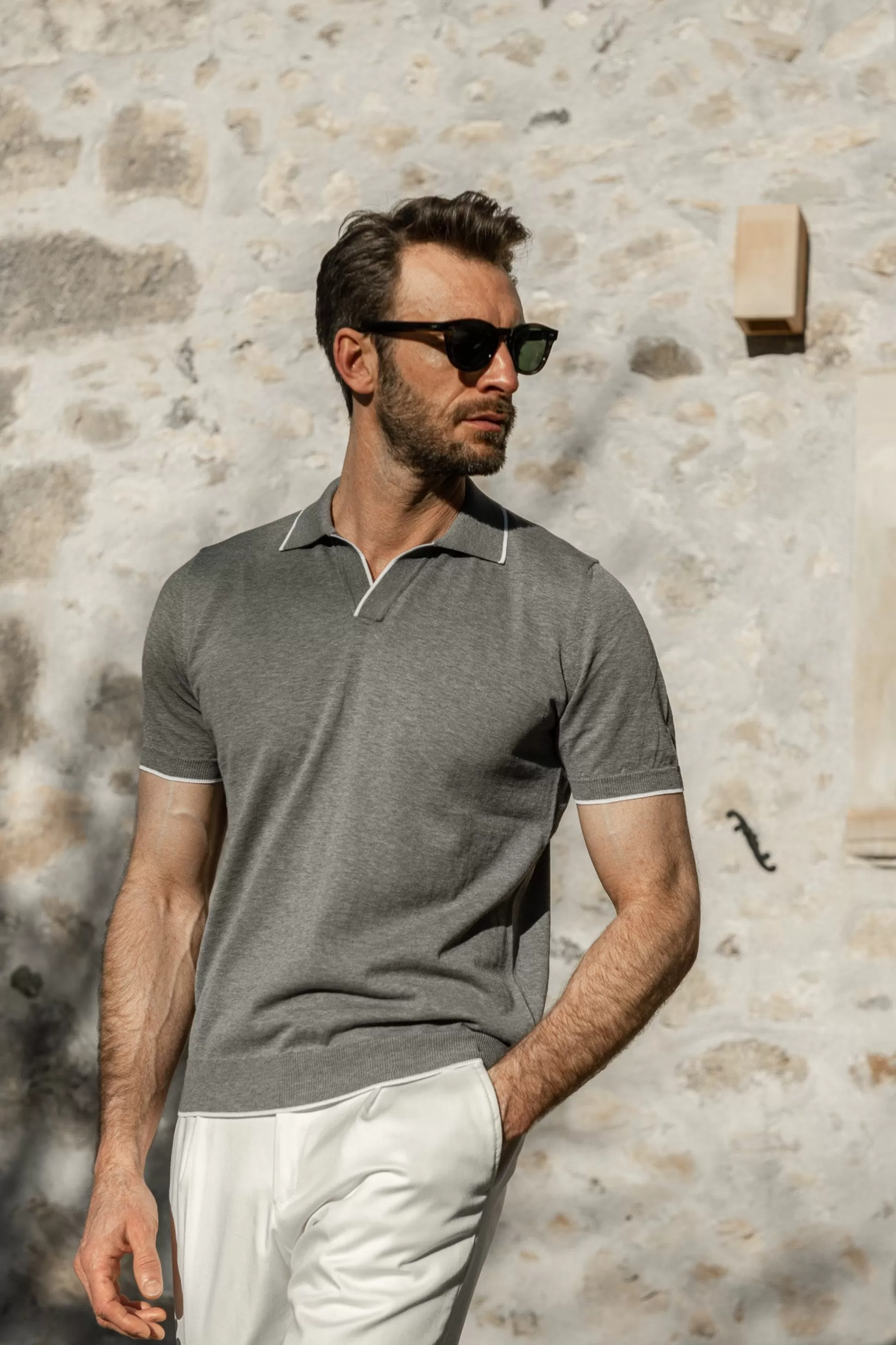 Maglia Polo Elegante in Puro Cotone Grigio Perla - Confezionata a Mano in Italia | Edizione Limitata Pini Parma con Sconto Esclusivo