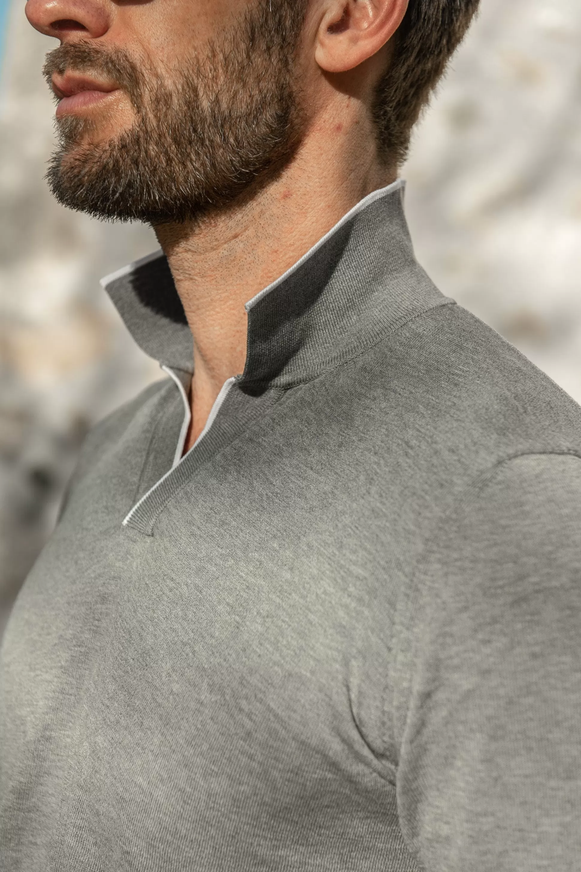 Maglia Polo Elegante in Puro Cotone Grigio Perla - Confezionata a Mano in Italia | Edizione Limitata Pini Parma con Sconto Esclusivo