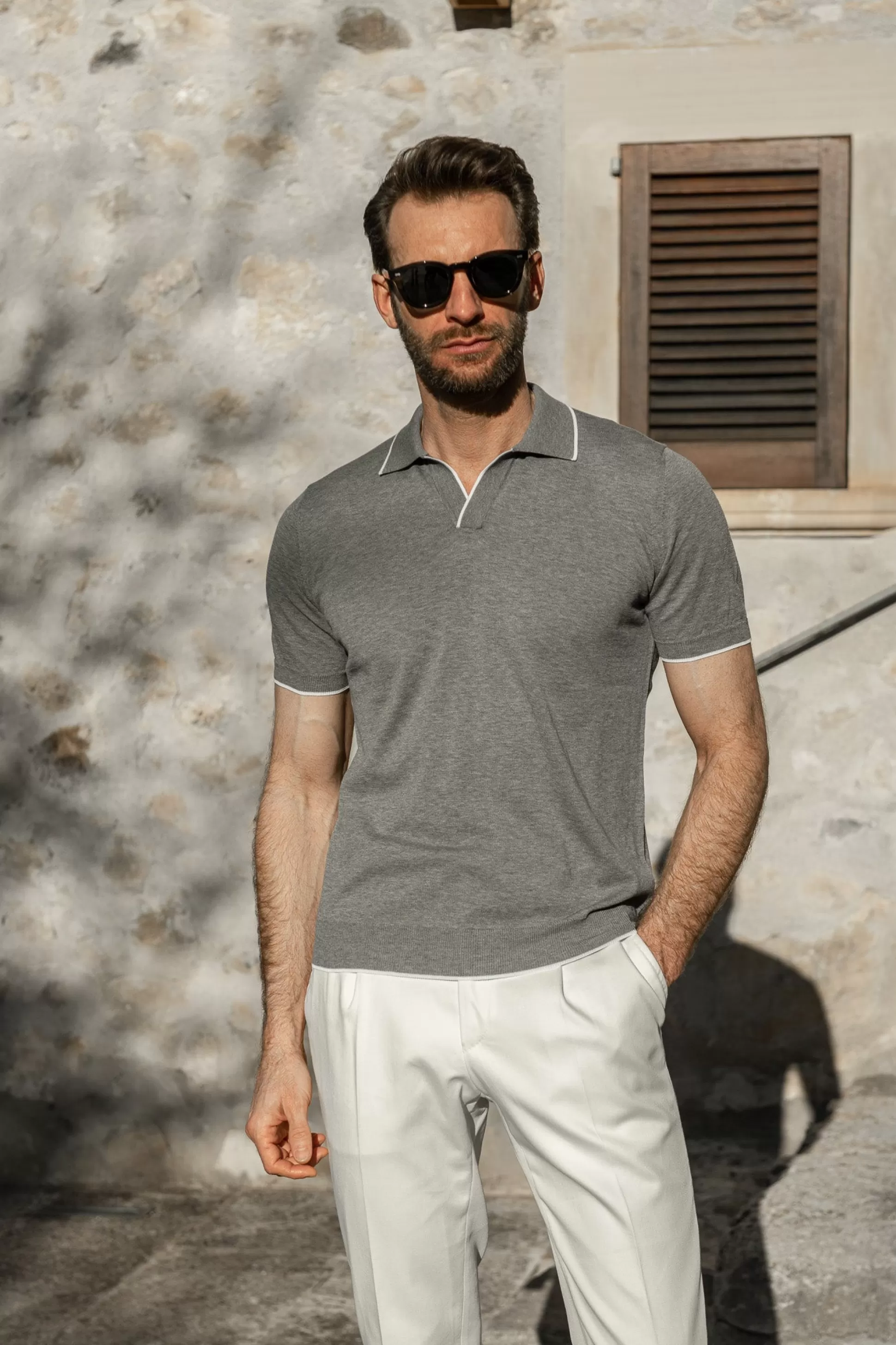 Maglia Polo Elegante in Puro Cotone Grigio Perla - Confezionata a Mano in Italia | Edizione Limitata Pini Parma con Sconto Esclusivo