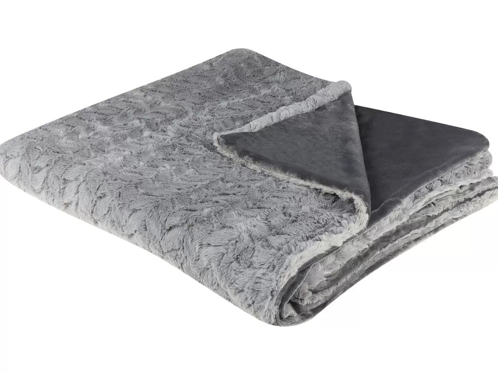 Coperta Lussuosa in Feltro Beliani - Grigio Chiaro 200x220 cm, Design Saraswati per il Soggiorno Morbido