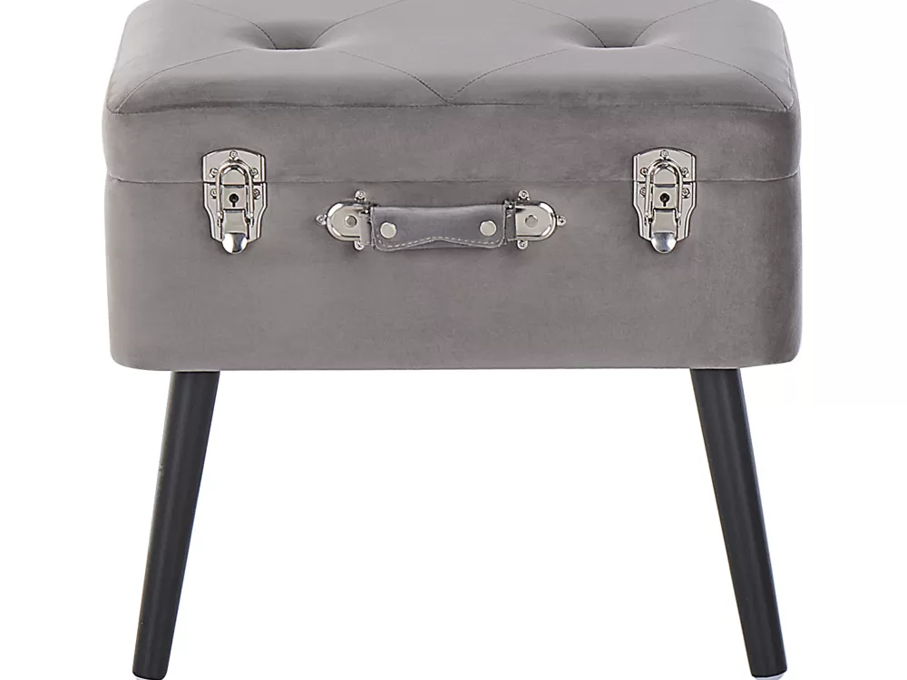 Beliani Pouf Contenitore in Velluto Grigio, 52x36 cm - Design Elegante Mallard per Soggiorno
