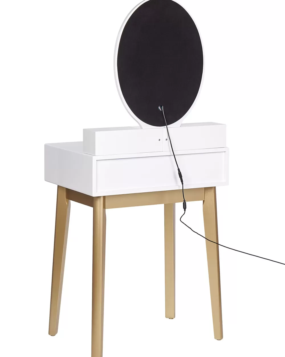 Elegante comò da trucco con 3 cassetti, specchio LED integrato e pouf coordinato - Bianco Dorato, Collezione Rosey by Beliani
