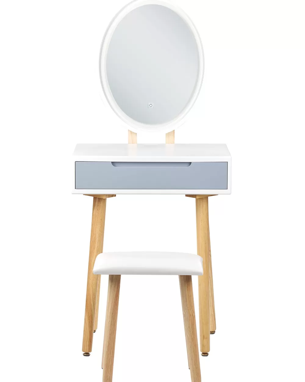 Elegante Set Toilette con Specchio LED Illuminato, Cassetto Integrato e Sgabello Accompagnatore - Combinazione Bianco Grigio