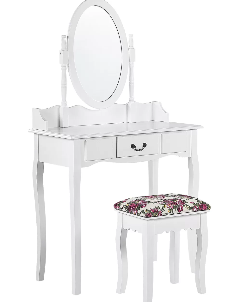 Elegante set toeletta con specchio, cassetto integrato e sgabello coordinato - Bianco Soleil by Beliani