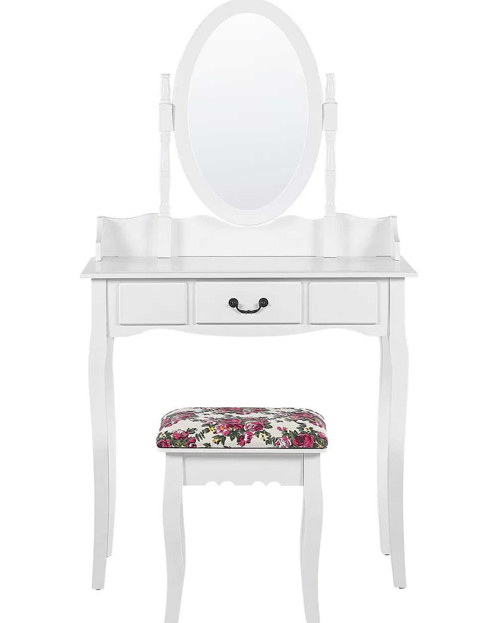 Elegante set toeletta con specchio, cassetto integrato e sgabello coordinato - Bianco Soleil by Beliani