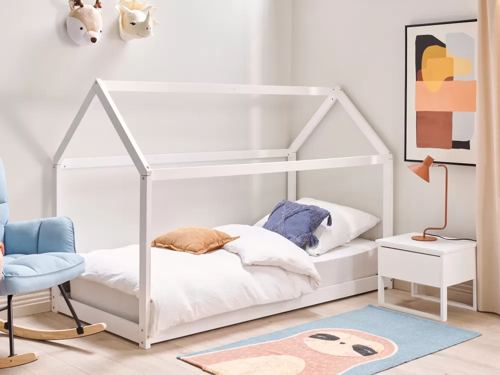 Beliani Letto Matrimoniale in Legno Massello Bianco Tosse, Design Moderno e Confortevole, 90x200 cm