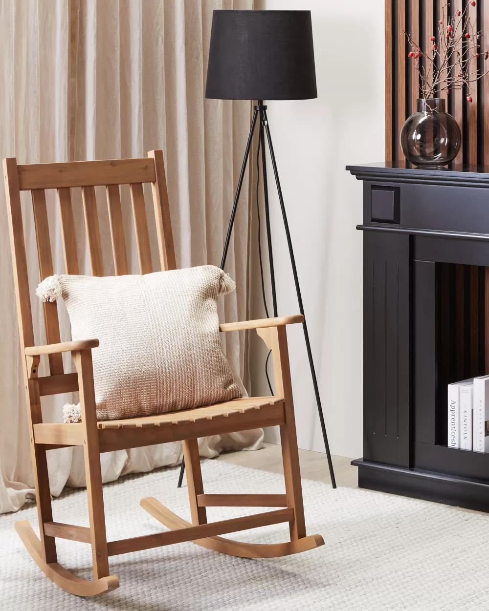 Beliani Sedia a Dondolo in Legno di Acacia Chiaro - Design Elegante Modello Bojano