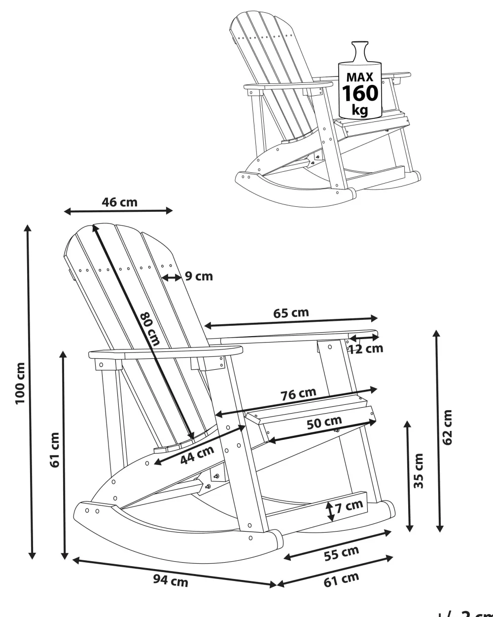 Beliani Sedia a Dondolo in Resina Sintetica Blu Scuro, Design Elegante Stile Adirondack per Esterni - Ideale per Giardino o Terrazza con Cuscini Coordinati