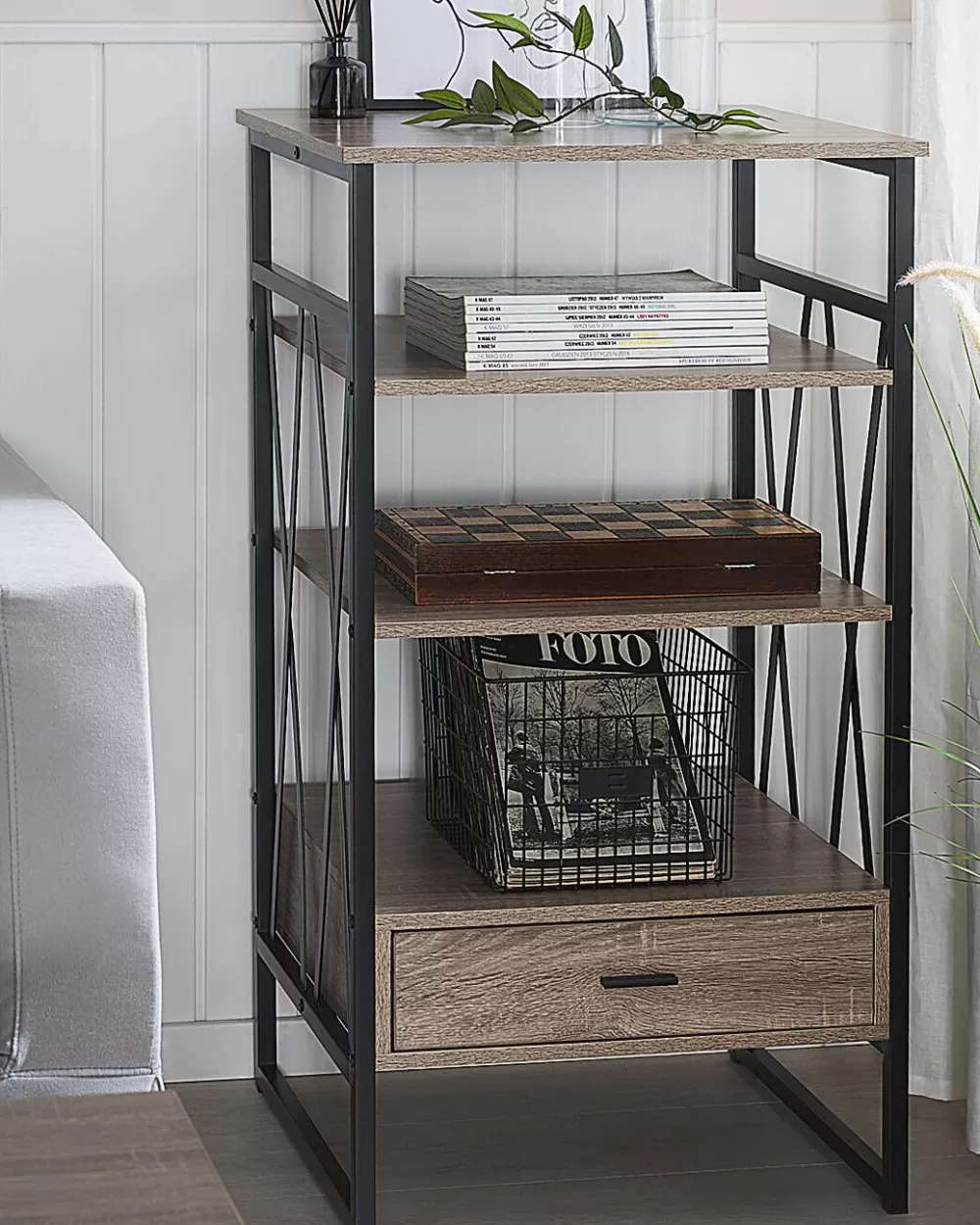 Beliani Libreria con 3 Ripiani e Cassetto - Organizzatore Elegante in Grigio Antracite per la Casa