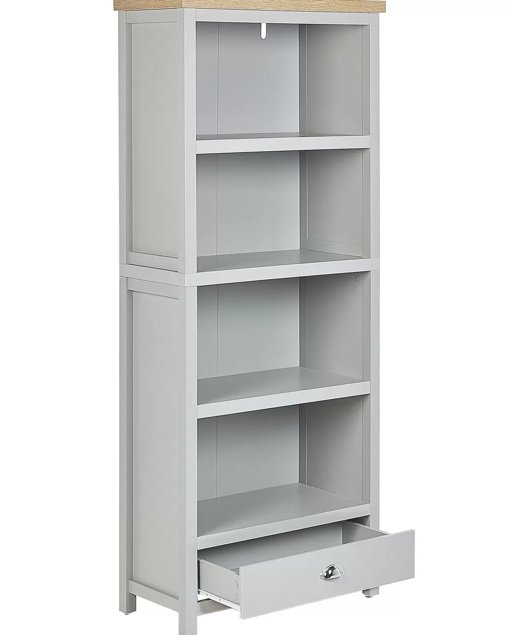 Beliani - Libreria Moderna Clio con 4 Ripiani, Grigio Chiaro e Finitura Legno Naturale - Ideale per Organizzare Libri e Oggetti