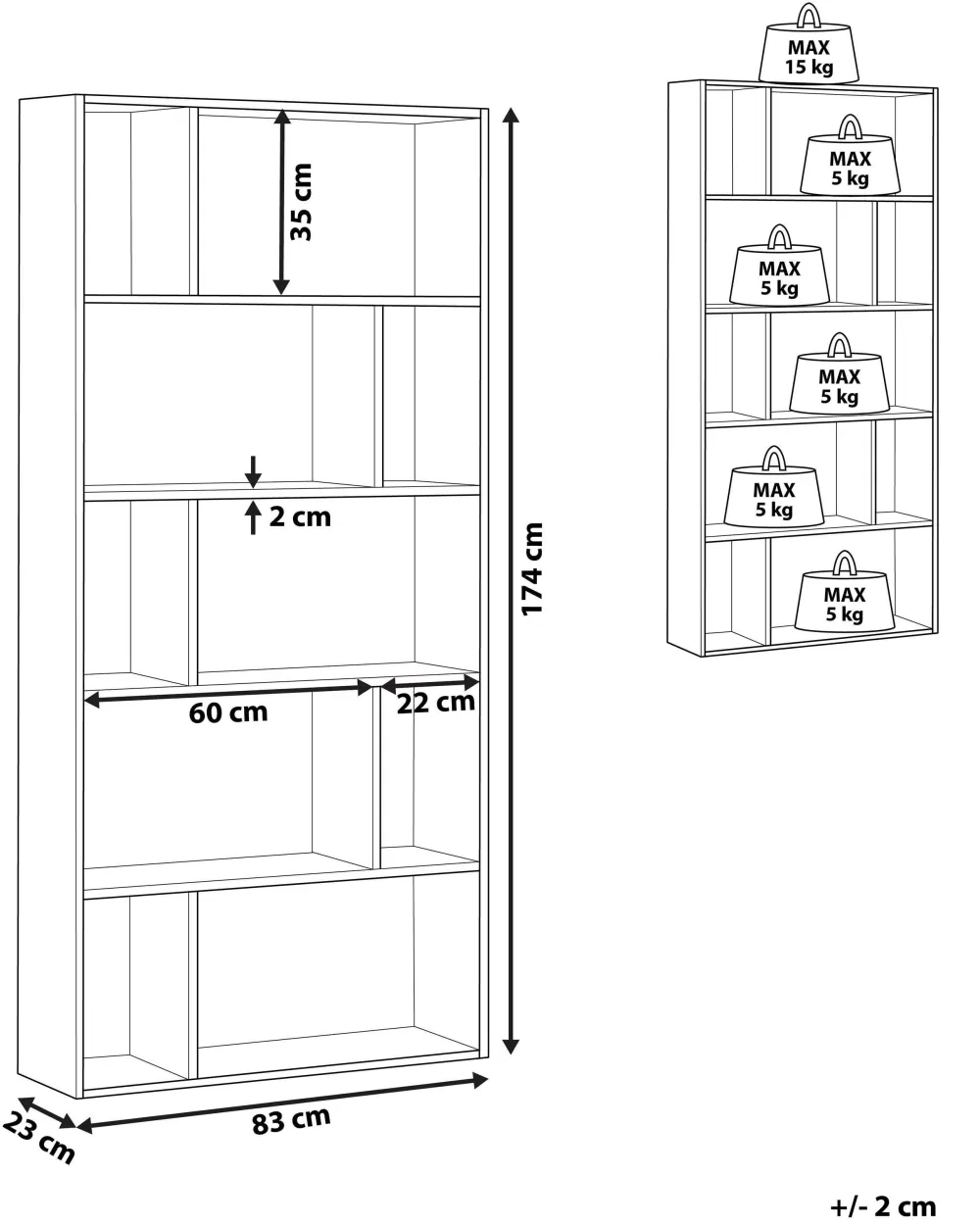 Beliani in offerta: Libreria moderna a 5 ripiani con struttura legno scuro e finiture bianche - perfetta per ambienti contemporanei