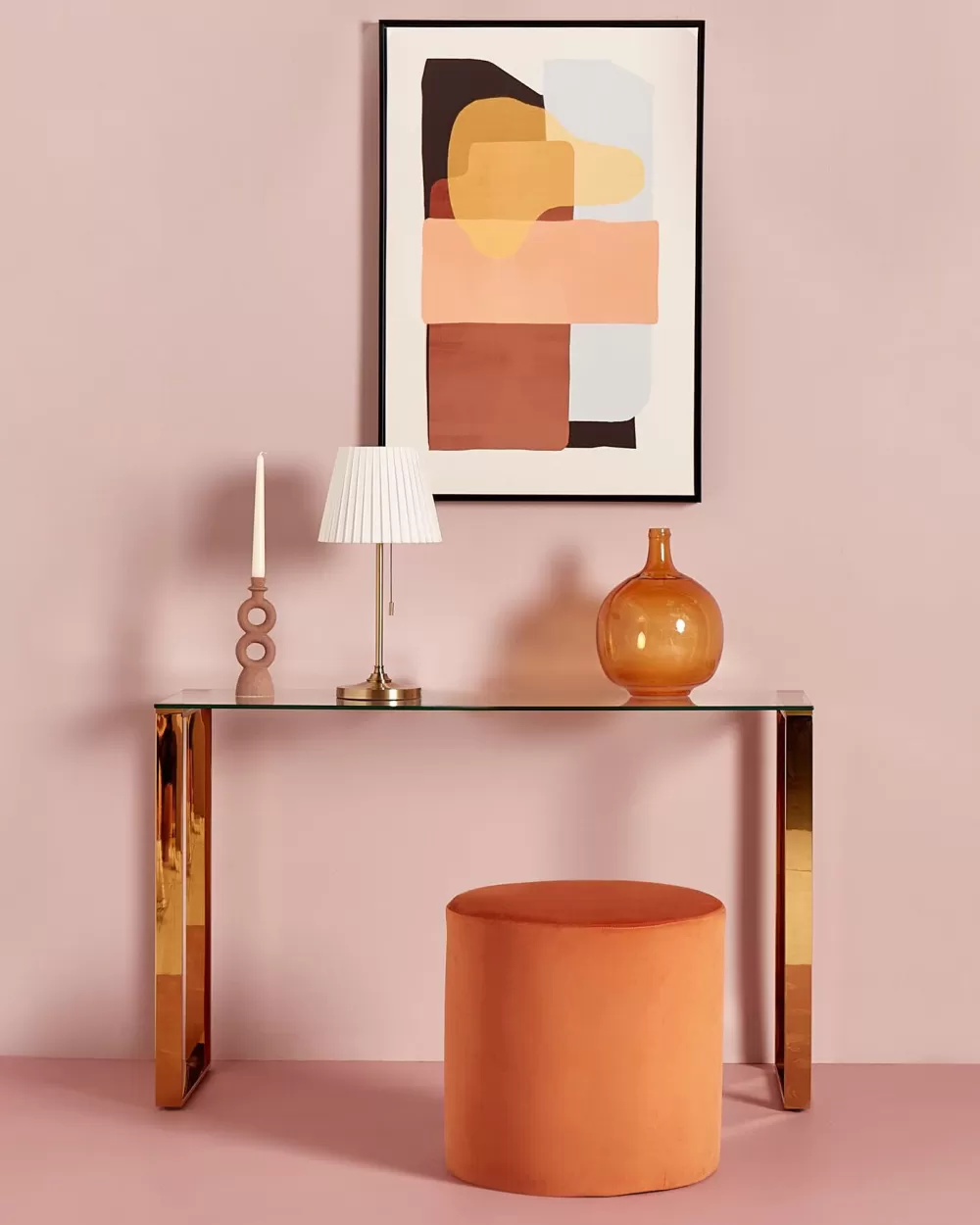 Elegante Tavolo Console con Piano in Vetro - Acciaio Inossidabile Dorato per Arredamento Moderno