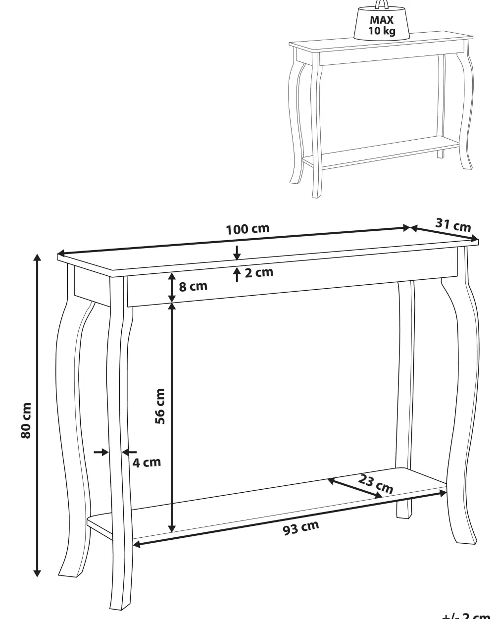 Beliani Tavolino Console Elegante Hartford - Design Moderno in Bianco per Soggiorno/Camera da Letto