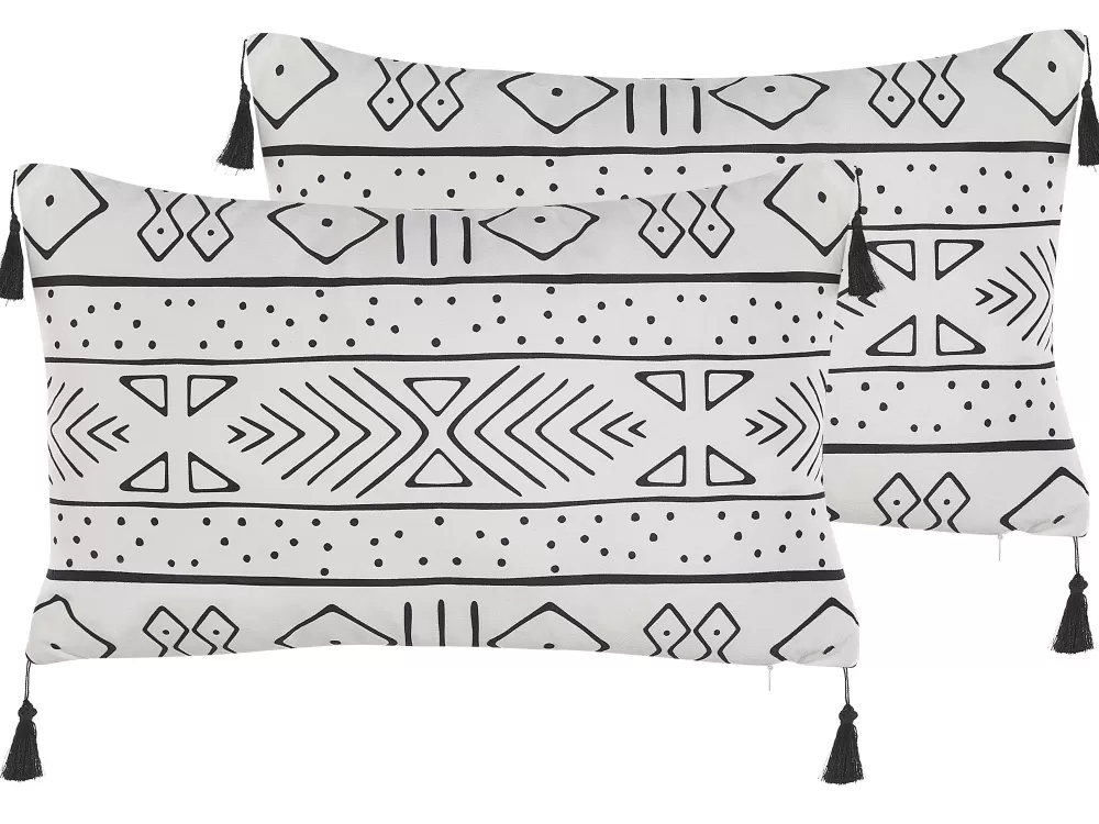 Cuscini Decorativi Eleganti Beliani - Set da 2, 30x50 cm, Schefflera in Tinta Unita Bianco e Nero, Stile Moderno