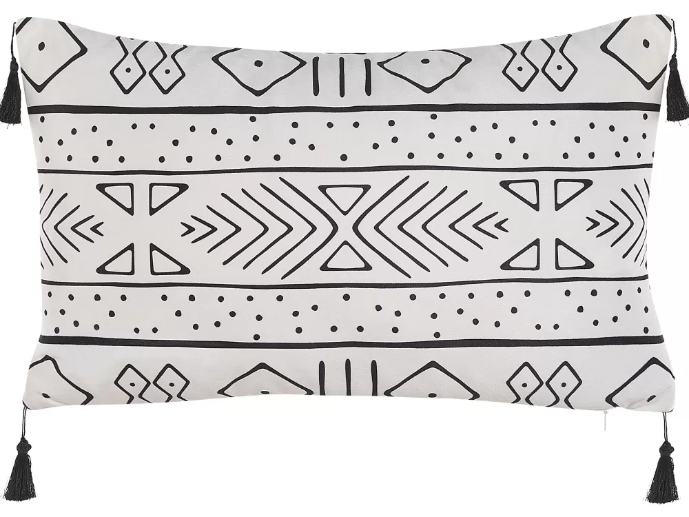 Cuscini Decorativi Eleganti Beliani - Set da 2, 30x50 cm, Schefflera in Tinta Unita Bianco e Nero, Stile Moderno