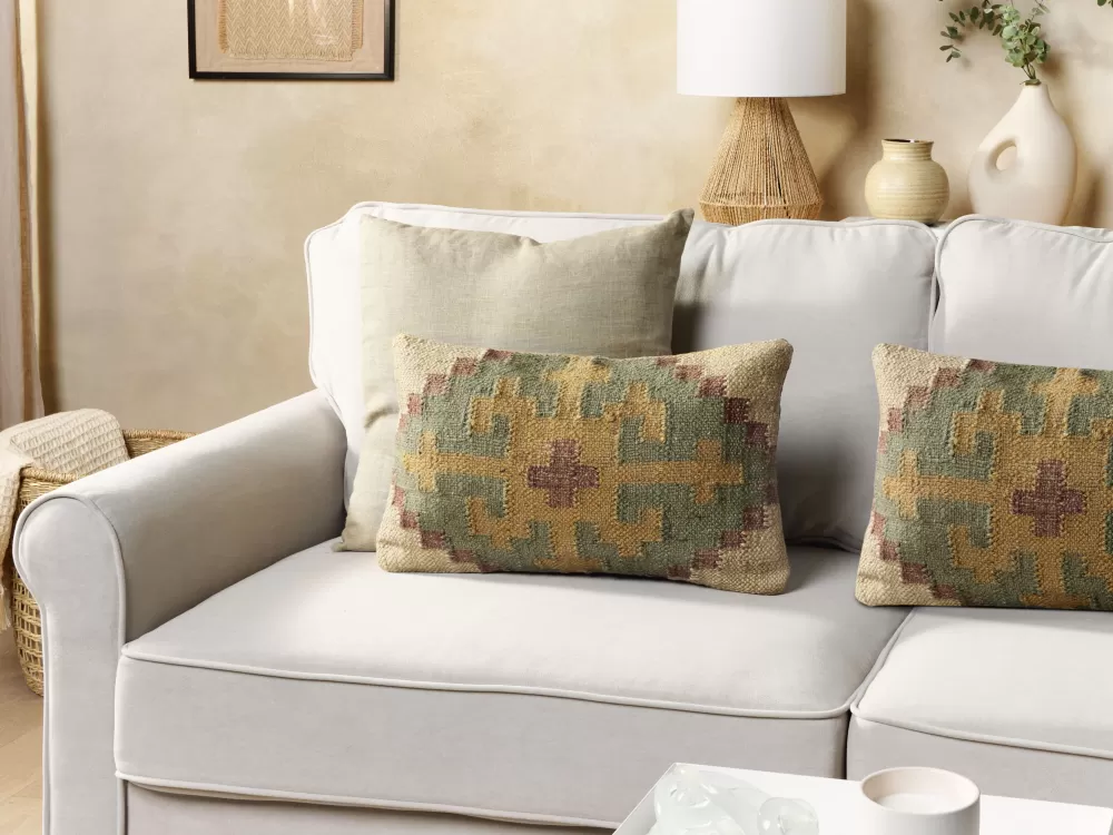 Beliani Offerta Speciale: 2 Cuscini Decorativi Juutti in Fibra Multicolore 50x30 cm - Design Saron