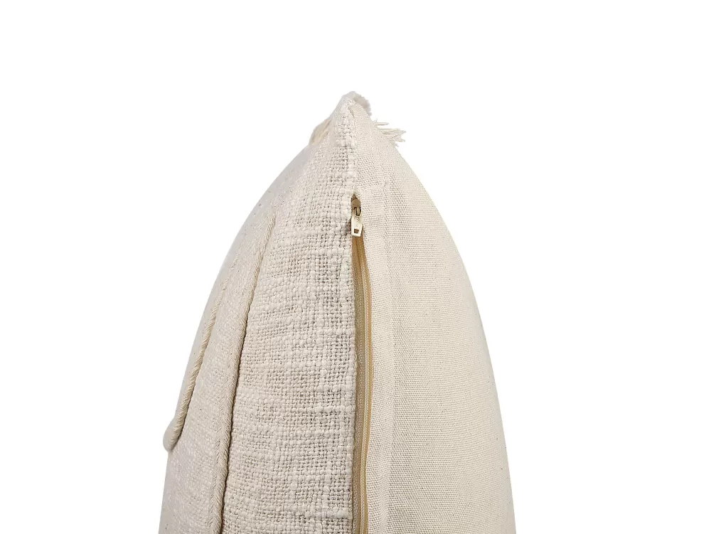 Due cuscini decorativi Beliani in cotone beige chiaro 45x45 cm - Set lino naturale con rivestimento premium per salotto

（：，