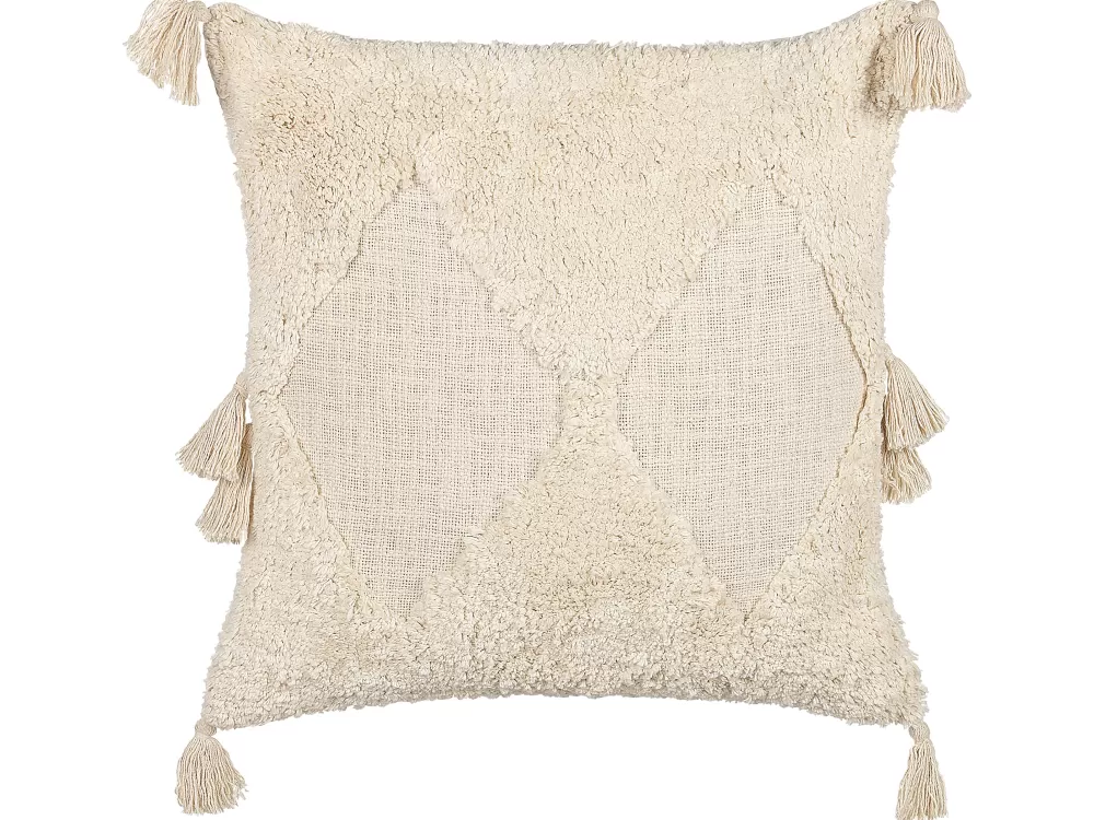 Beliani Cuscino Decorativo in Cotone Beige Chiaro 45x45 cm - Morbido Complemento d'Arredo da Collezione Avium