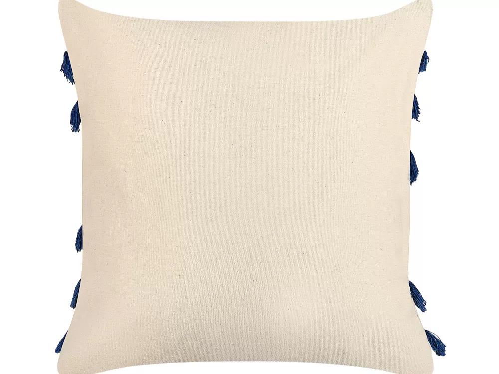 Pleione by Beliani - Cuscino Decorativo in Cotone Naturale Beige Chiaro e Blu Navy, Formato 45x45 cm, Ideale per Arredamento Moderno