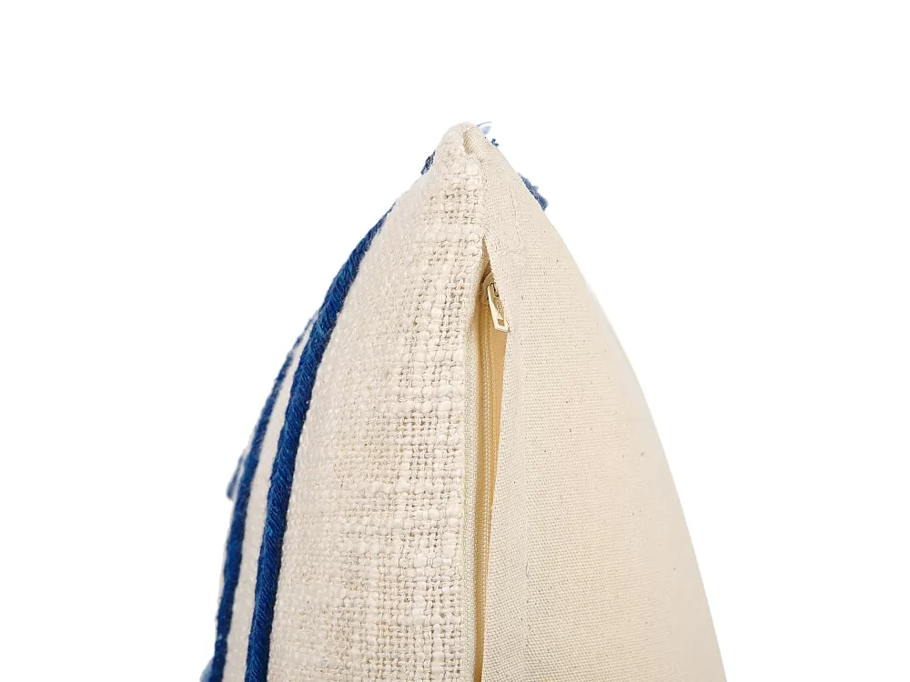 Pleione by Beliani - Cuscino Decorativo in Cotone Naturale Beige Chiaro e Blu Navy, Formato 45x45 cm, Ideale per Arredamento Moderno