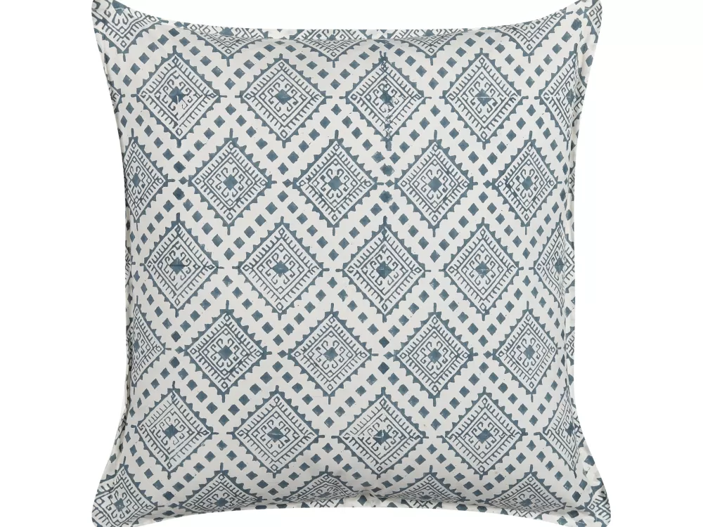 Cuscini Decorativi in Cotone Bianco e Blu - Set da 2 con Trama Corda 45x45 cm per Arredamento Moderno Beliani