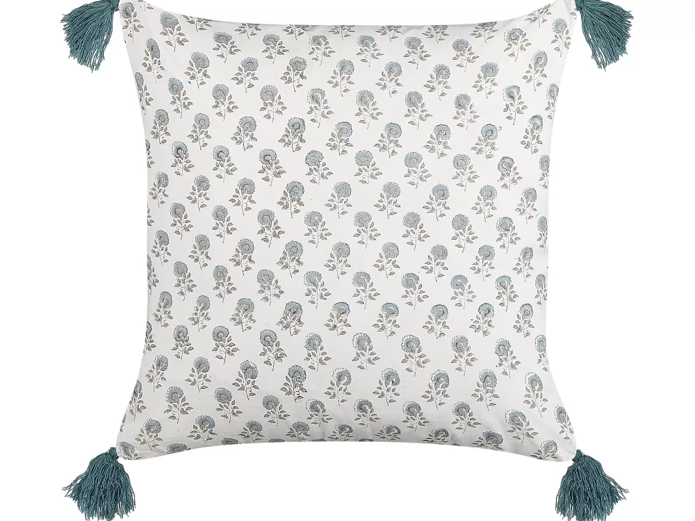 Cuscini Decorativi Beliani in Cotone Bianco e Blu, 45x45 cm - Set da 2 Pezzi Linea Cornus in Promozione