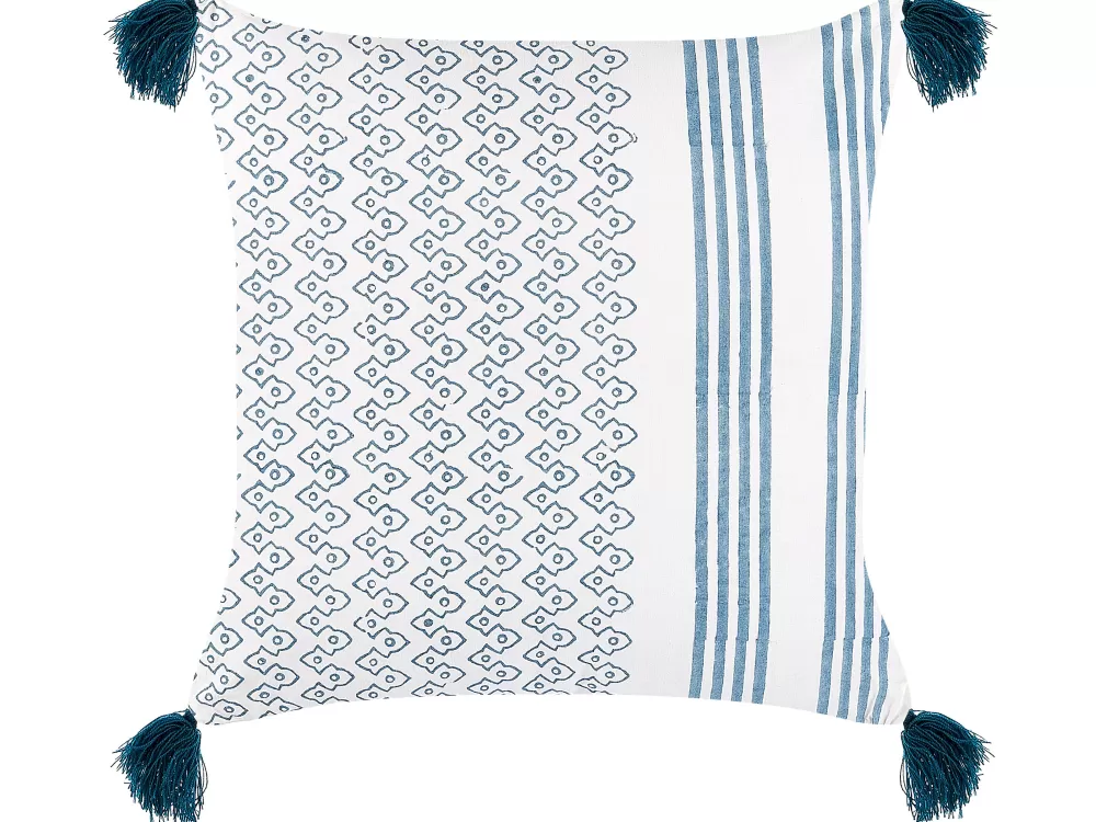 Cuscino Decorativo Beliani in Cotone Bianco e Blu - Set da 2 con Design Tilia, Misure 45x45 cm - Elegante Complemento per Arredo Casa