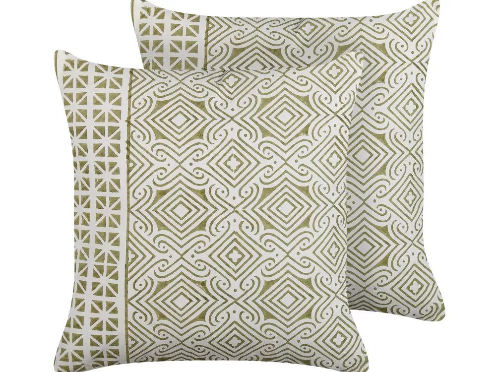 Cuscini decorativi Beliani in cotone - Coppia moderna verde/bianco 45x45 cm con design Larics