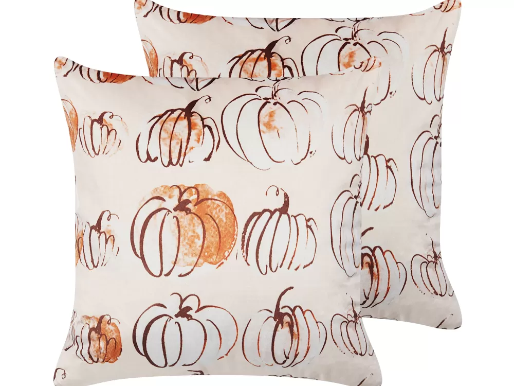 Beliani - Cuscini Decorativi in Velluto Morbido Beige, 45x45 cm, Set da 2 per Arredamento Elegante (Linea Cucurbita)